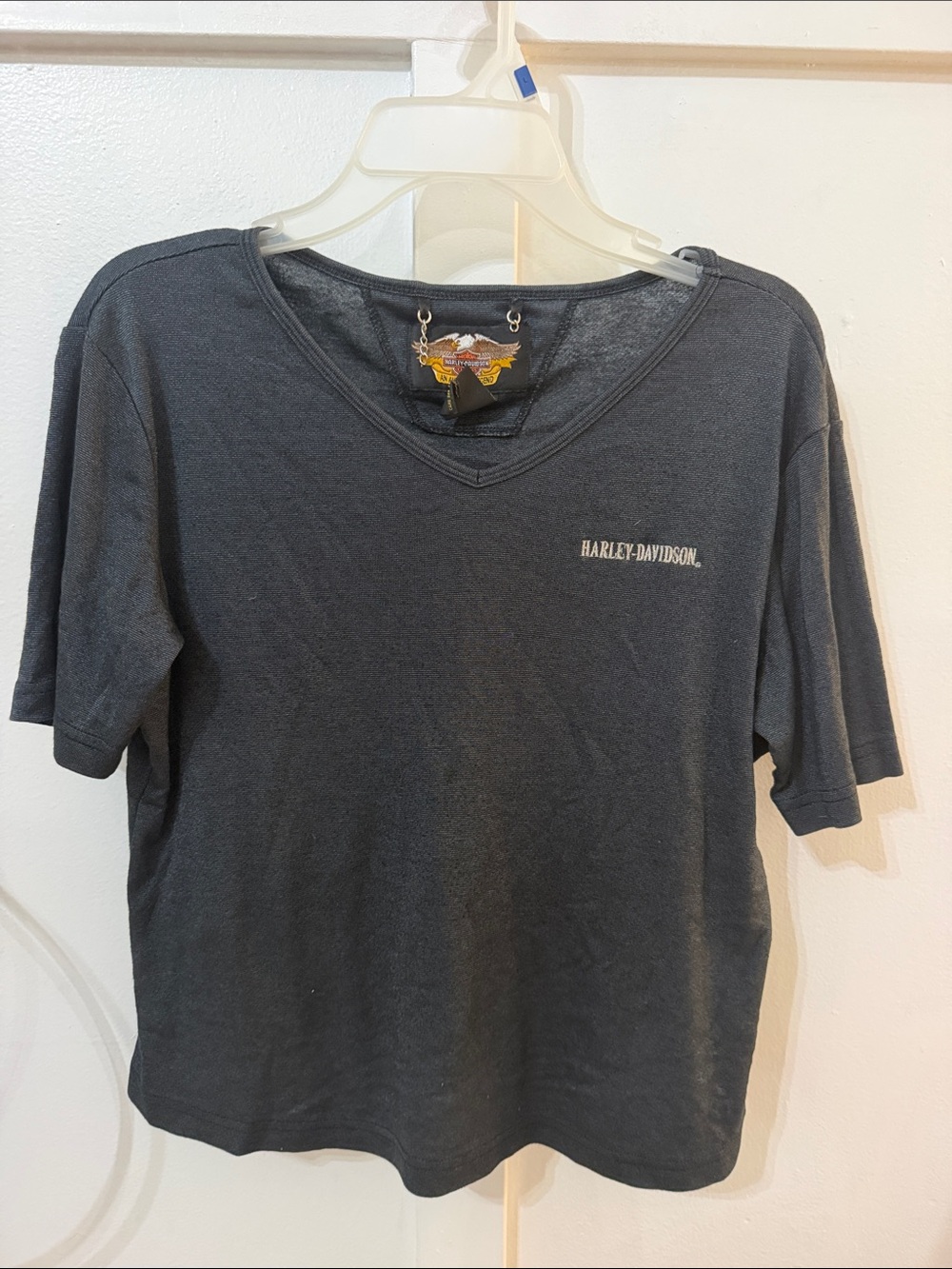 Vintage Harley-Davidson Black Short Sleeve V-Neck Tee with Small Chest Logo